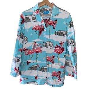 Nick & Nora Camper and Flamingo Christmas Pajama Top (Sm)